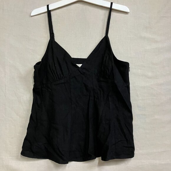 A New Day Women's Black Medium Fit N Flare Linen Tank Top V-Neck Spaghetti Strap - Picture 4 of 12